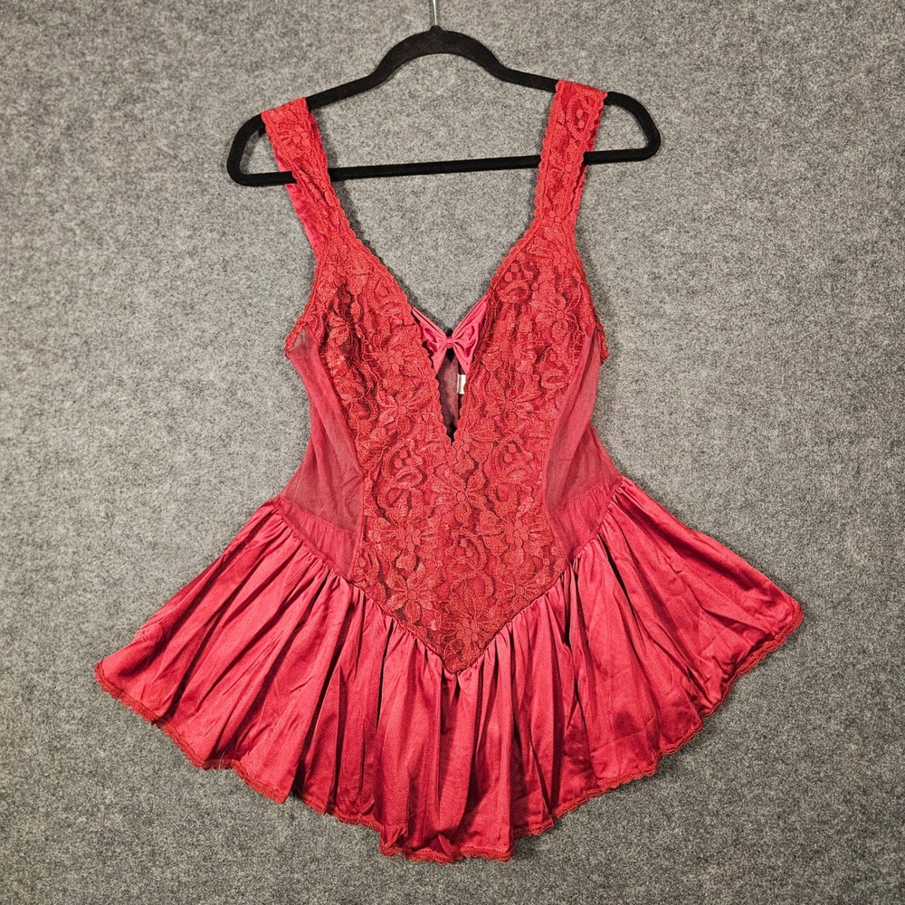 Alana Gale Women Red Babydoll Lingerie Lace Mesh Teddy 4663 Romantic Dainty Sz L